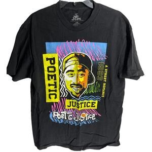 Poetic Justice 2Pac Mens Tee Shirt Size L Black Thick Cotton Retro Crew Neck 90s